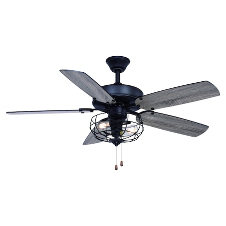 Vaxcel Reed 48-in. Matte Black Farmhouse Ceiling Fan with LED Cage Light Kit and Pull Chains F0099